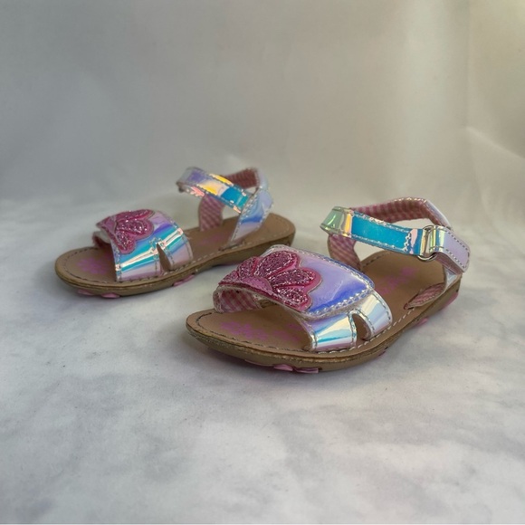 Baby girl Silver and Pink Sandals with Adjustable Straps toddler Size 5 - Picture 1 of 8
